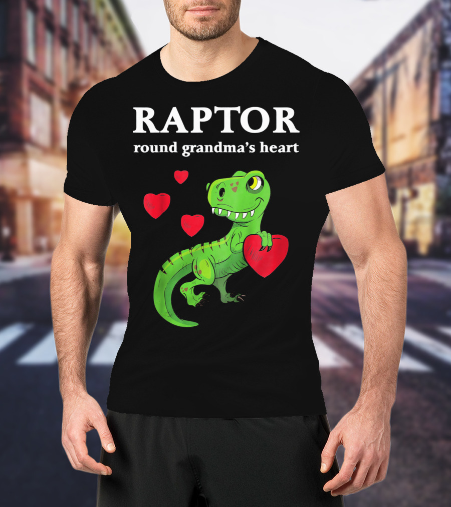 Raptor Round Grandma's Heart Valentines Rex Dinosaur T-Shirt