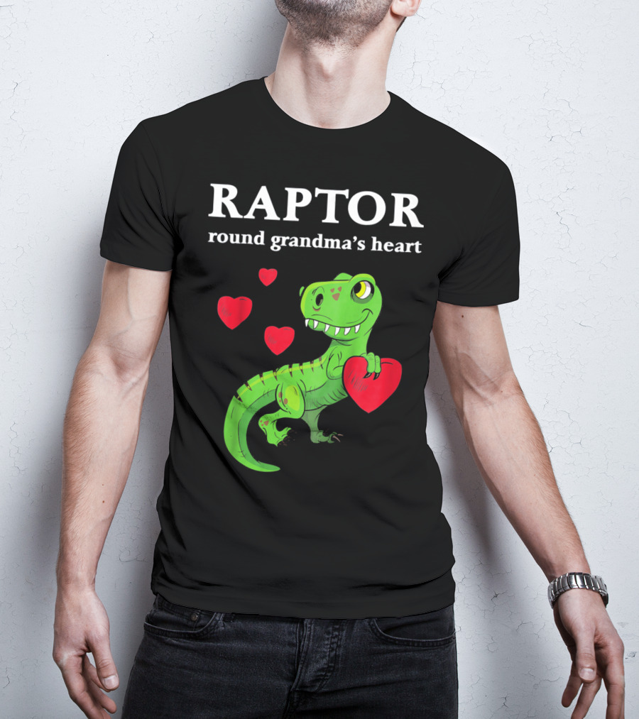 Raptor Round Grandma's Heart Valentines Rex Dinosaur T-Shirt
