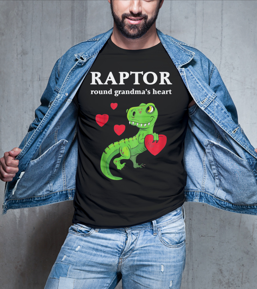 Raptor Round Grandma's Heart Valentines Rex Dinosaur T-Shirt