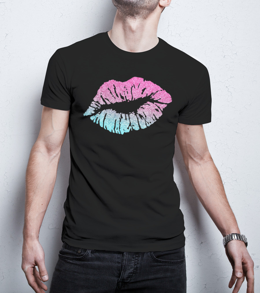 Kiss Lips Pink Blue Valentine Love T-Shirt
