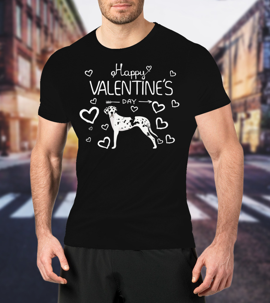 Happy Valentine's Day My Great Dane Dog Harlequin T-Shirt