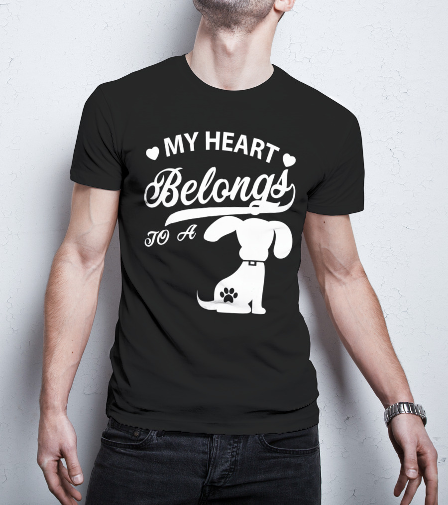 My Heart Belongs To A Dog With Paw Print And Hearts T-Shirt