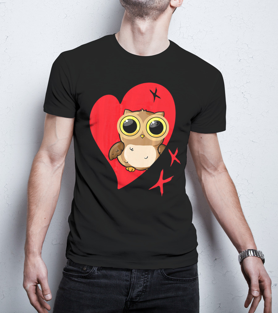 Valentine Day Red Heart Owl With Big Eyes T-Shirt