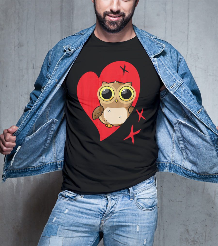 Valentine Day Red Heart Owl With Big Eyes T-Shirt