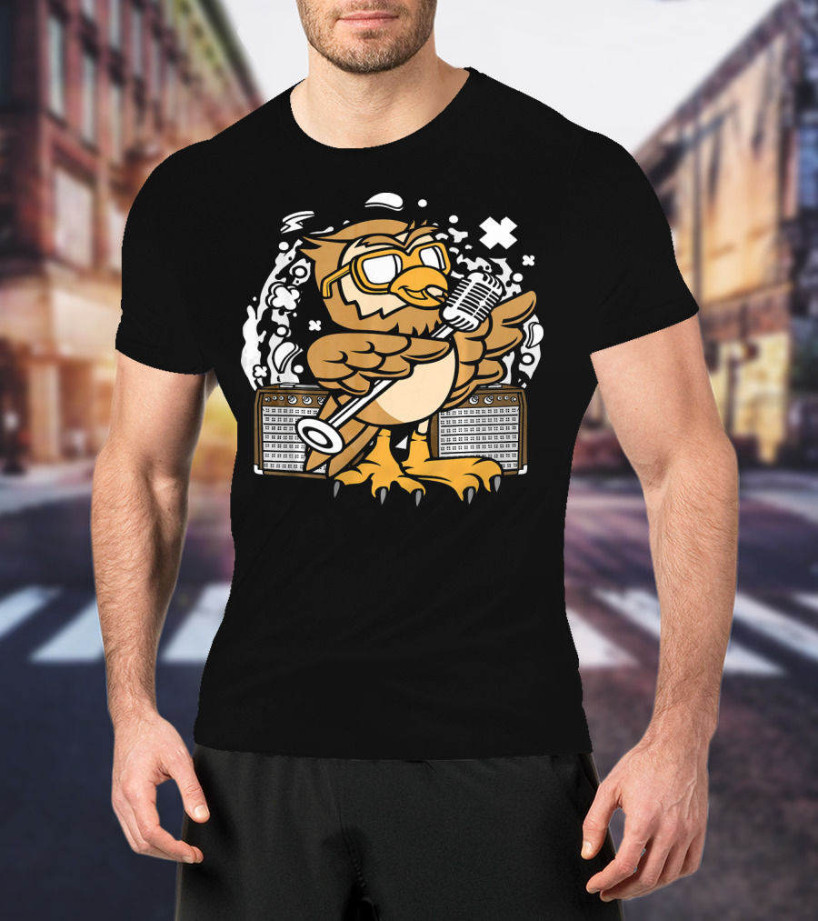 Owl Singer Microphone Glasses Music Performance T-Shirt