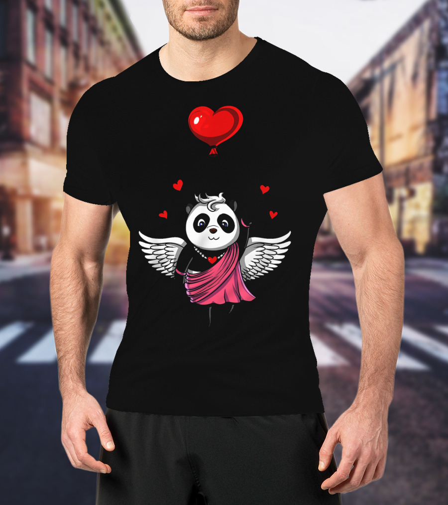 Panda Bear Cupid Valentines Day Love Balloon T-Shirt