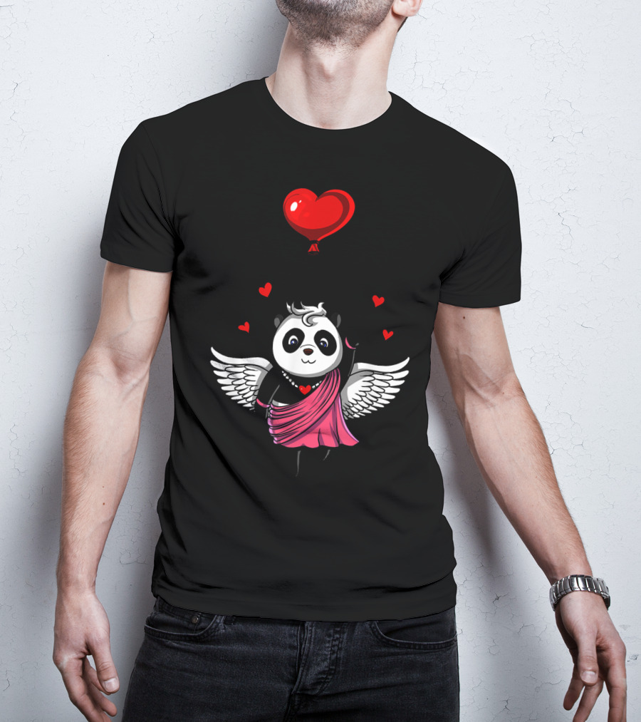 Panda Bear Cupid Valentines Day Love Balloon T-Shirt