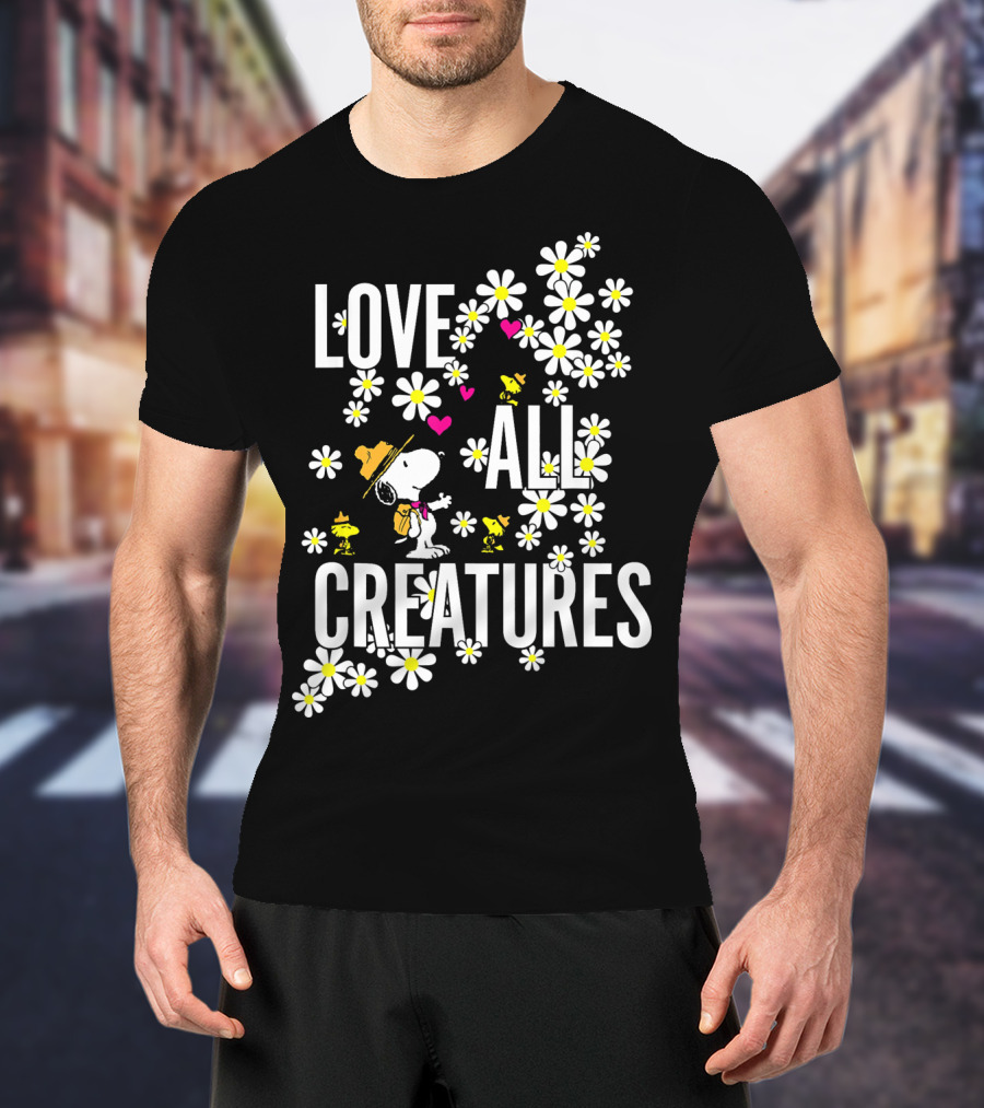 Peanuts Love All Creatures Valentine Snoopy With Flowers T-Shirt