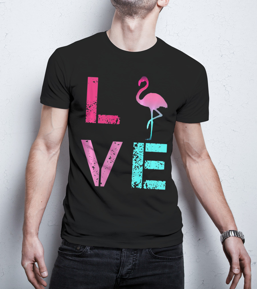 LOVE Pink Flamingos Valentine T-Shirt