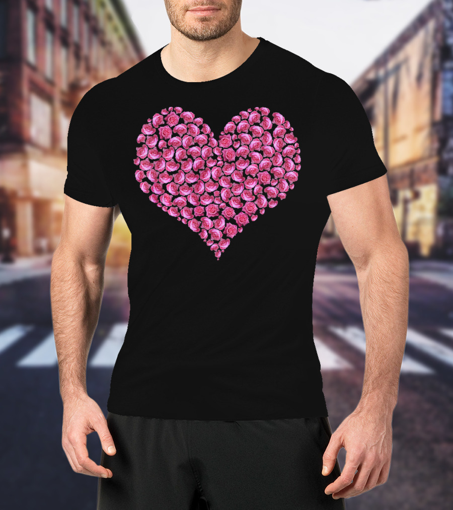 Pink Rose Flower Heart For Roses Lover T-Shirt