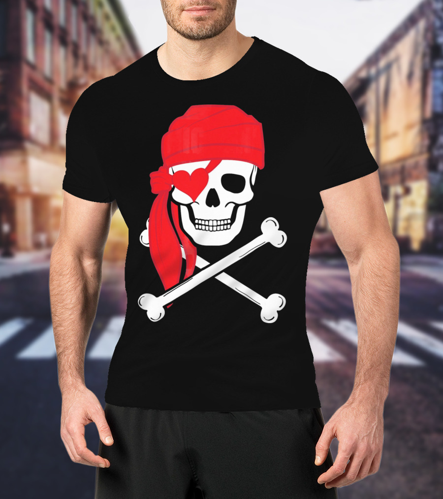 Pirate Skull And Cross Bones Heart Eyepatch Valentines T-Shirt
