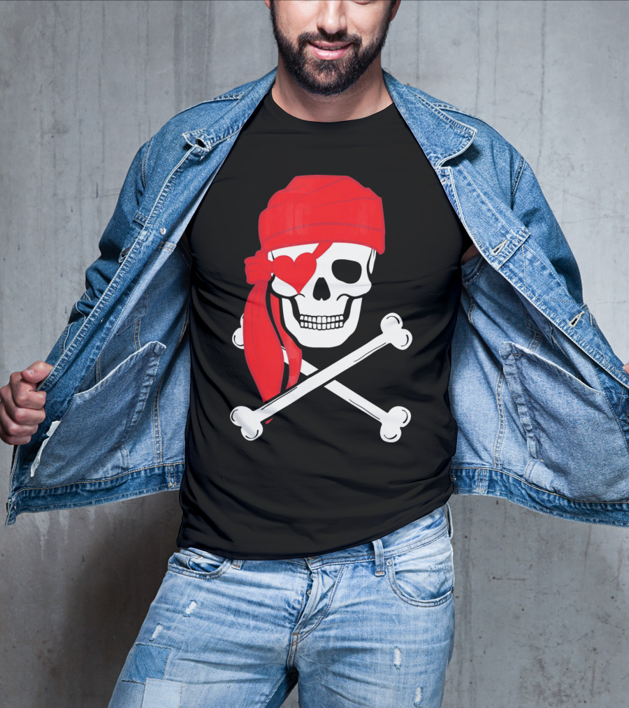 Pirate Skull And Cross Bones Heart Eyepatch Valentines T-Shirt