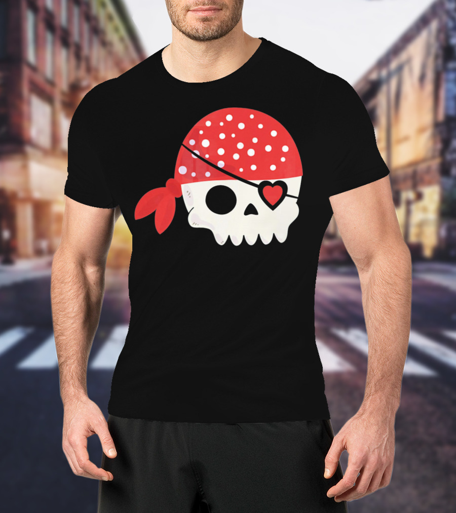 Pirate Skull With Heart Eyepatch I Steal Hearts Valentines T-Shirt