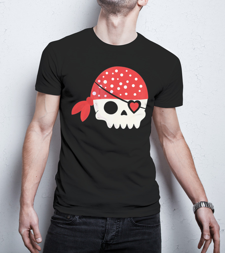 Pirate Skull With Heart Eyepatch I Steal Hearts Valentines T-Shirt