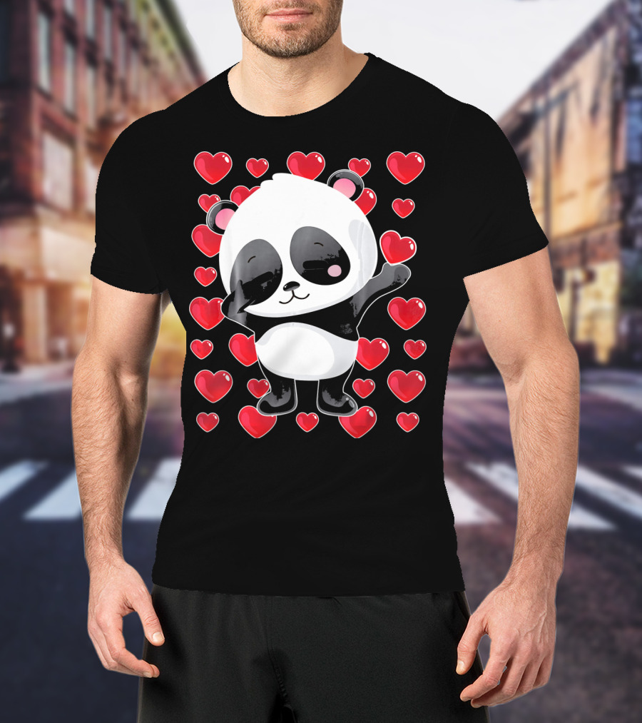 Panda Surrounded By Hearts For Valentines Day T-Shirt