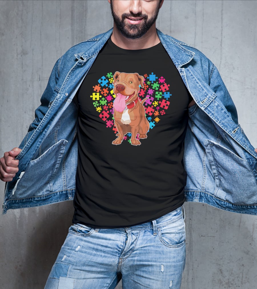 Pitbull Dog Heart Puzzle Valentine T-Shirt