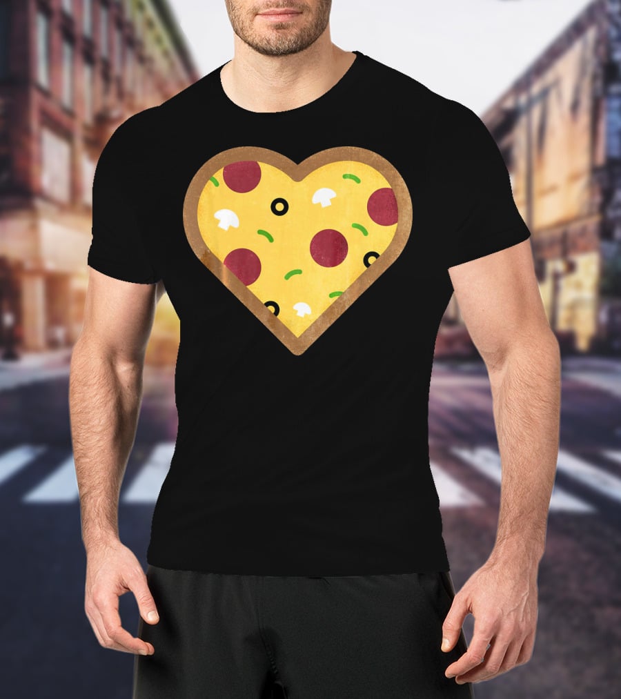 Pizza Heart Toppings Punny Pepperoni Olive Mushroom T-Shirt