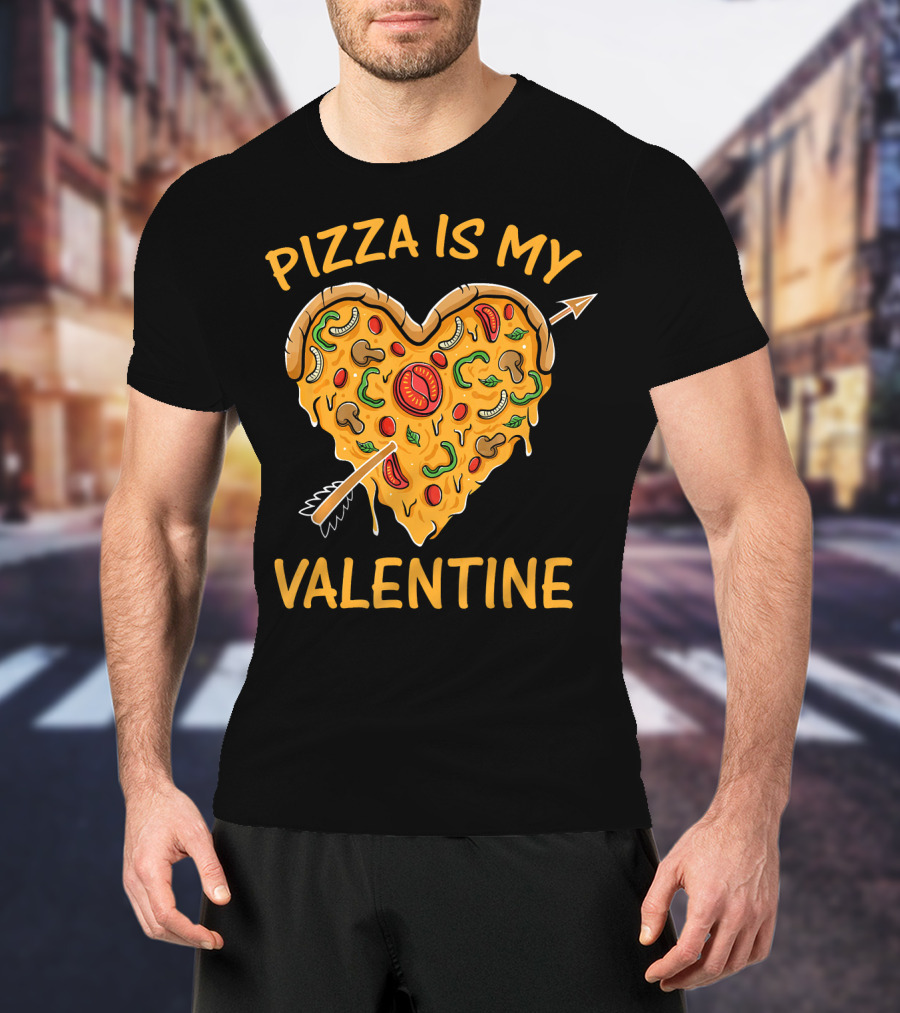 Pizza Is My Valentine Heart-Shaped Cheese Arrow Valentine's Day T-Shirt