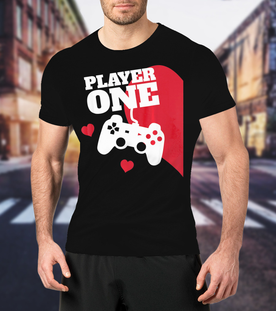 Player One Valentines Day Gamer Controller Hearts T-Shirt