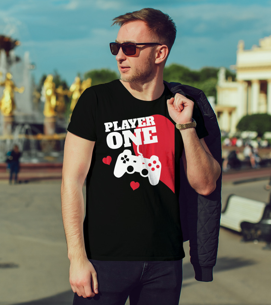 Player One Valentines Day Gamer Controller Hearts T-Shirt