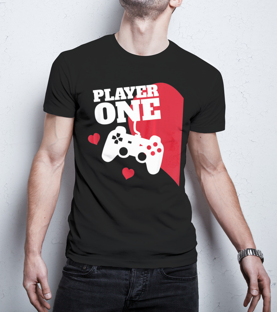 Player One Valentines Day Gamer Controller Hearts T-Shirt