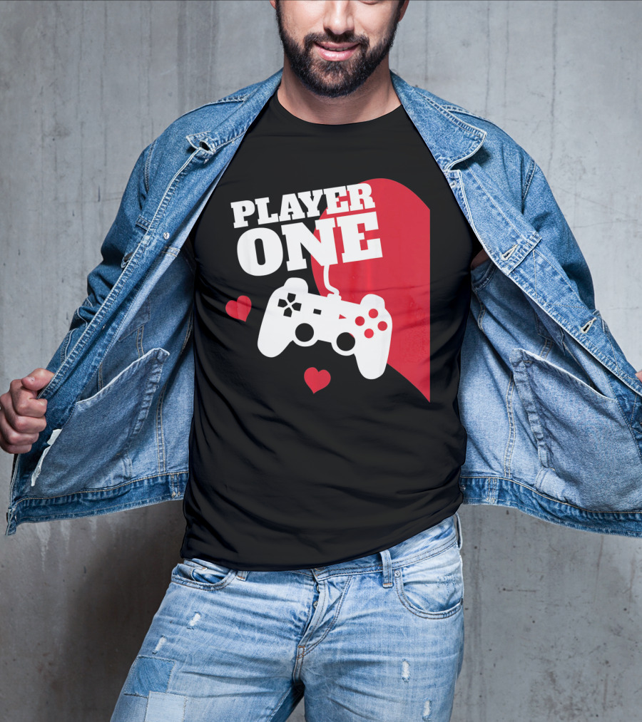 Player One Valentines Day Gamer Controller Hearts T-Shirt
