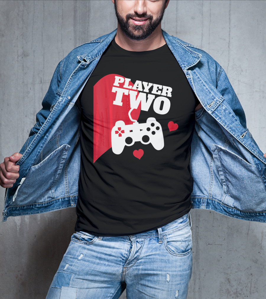 Player Two Valentine With Game Controller And Hearts T-Shirt
