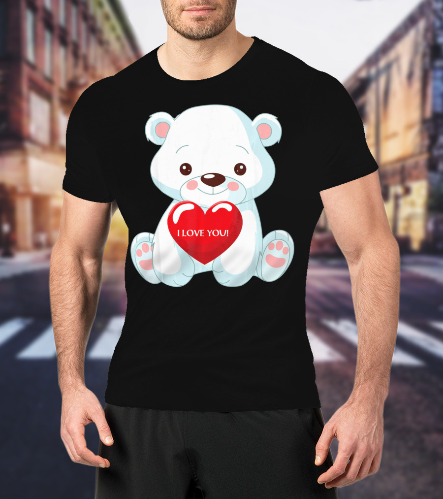 Polar Bear Holding Heart I Love You T-Shirt