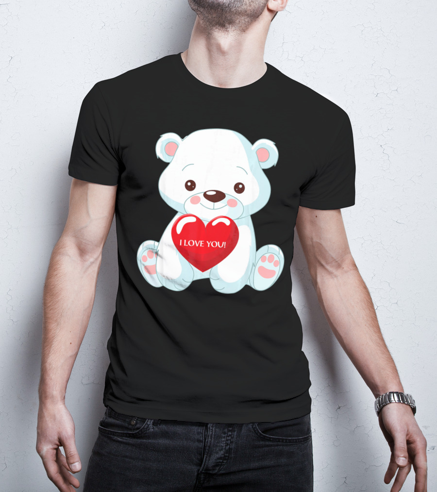 Polar Bear Holding Heart I Love You T-Shirt