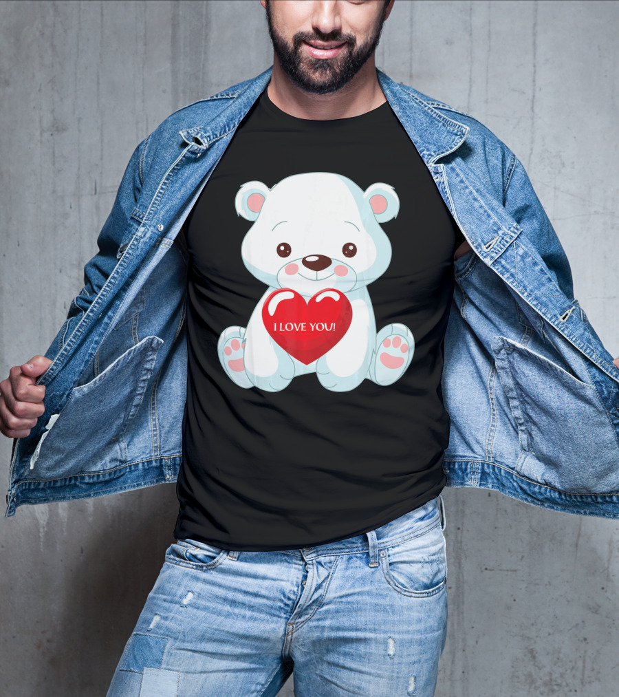 Polar Bear Holding Heart I Love You T-Shirt