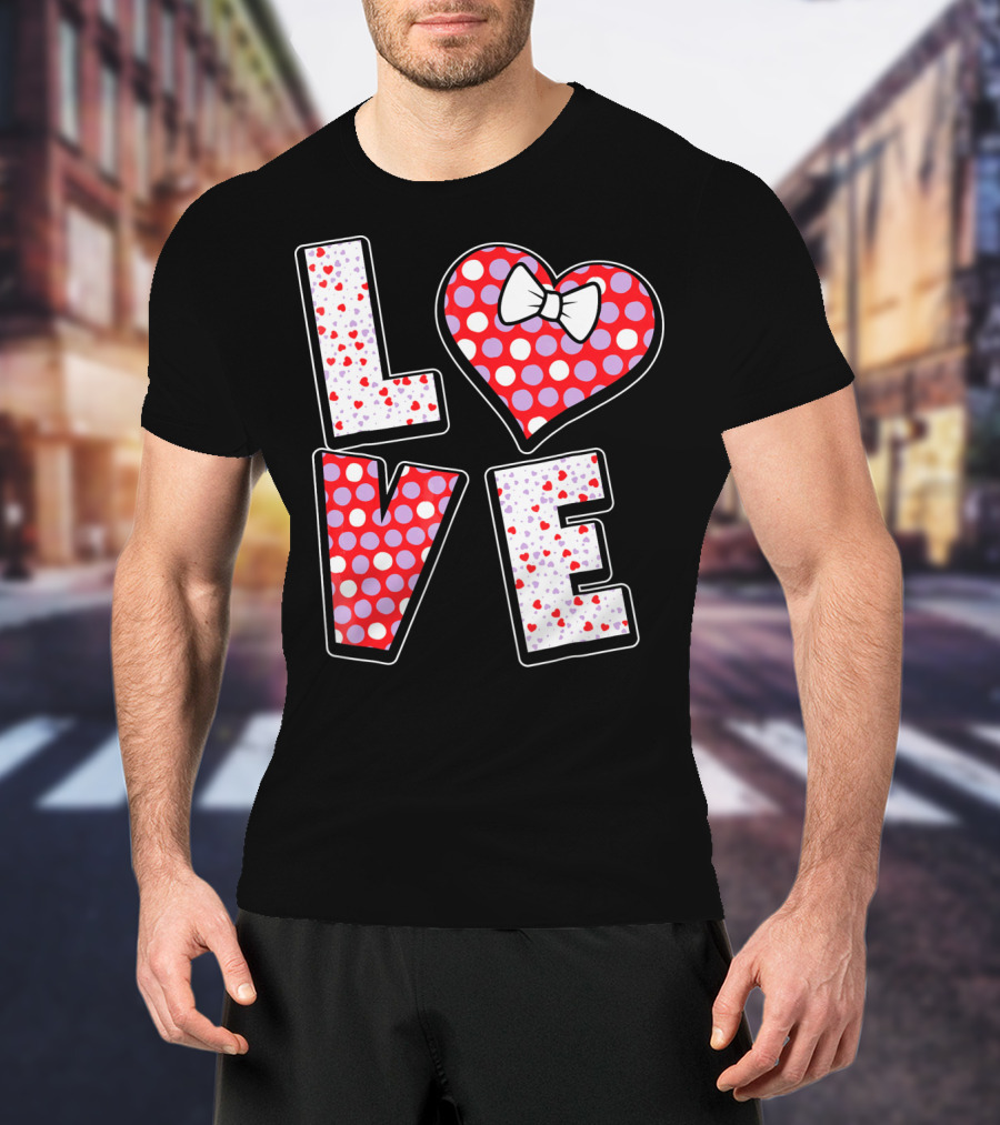 LOVE Polka Dot Heart Bow Tie Valentines T-Shirt