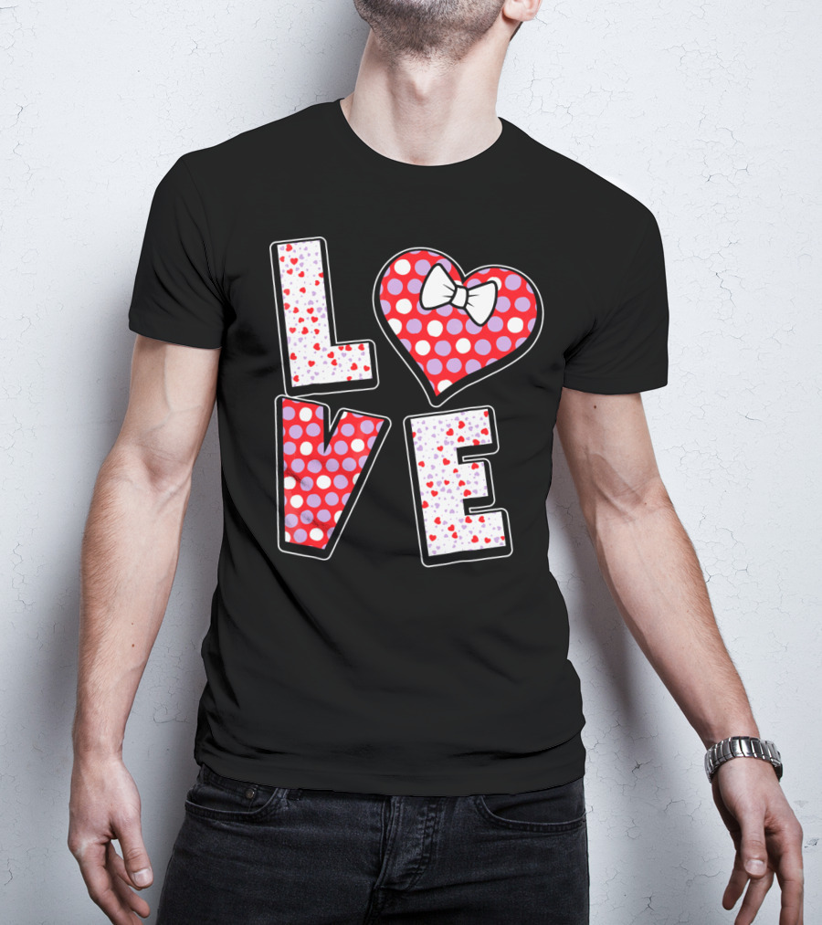 LOVE Polka Dot Heart Bow Tie Valentines T-Shirt