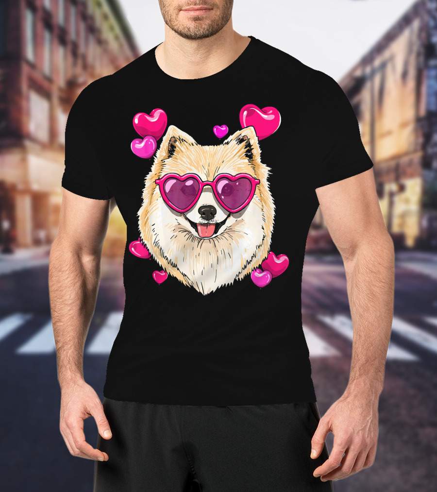 Pomeranian Valentines Day Heart Sunglasses Love Dog T-Shirt