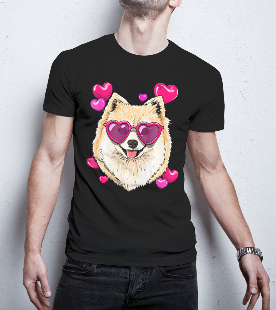 Pomeranian Valentines Day Heart Sunglasses Love Dog T-Shirt