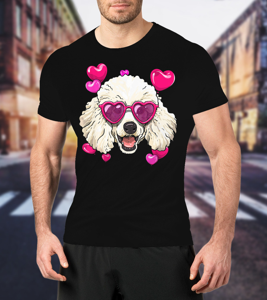 Poodle Valentines Day Heart Glasses Cute Dog T-Shirt
