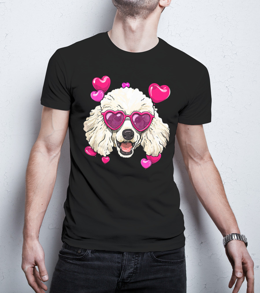 Poodle Valentines Day Heart Glasses Cute Dog T-Shirt