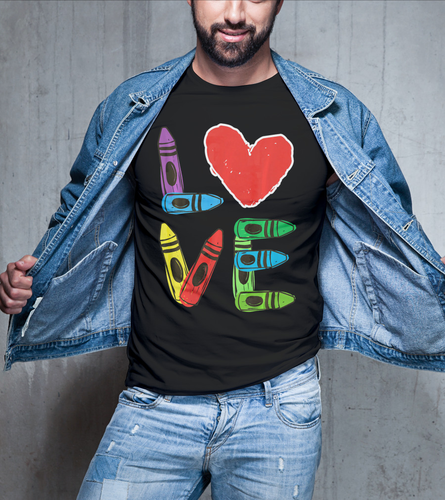 Love Crayon Heart Preschool Teacher Valentines Day T-Shirt