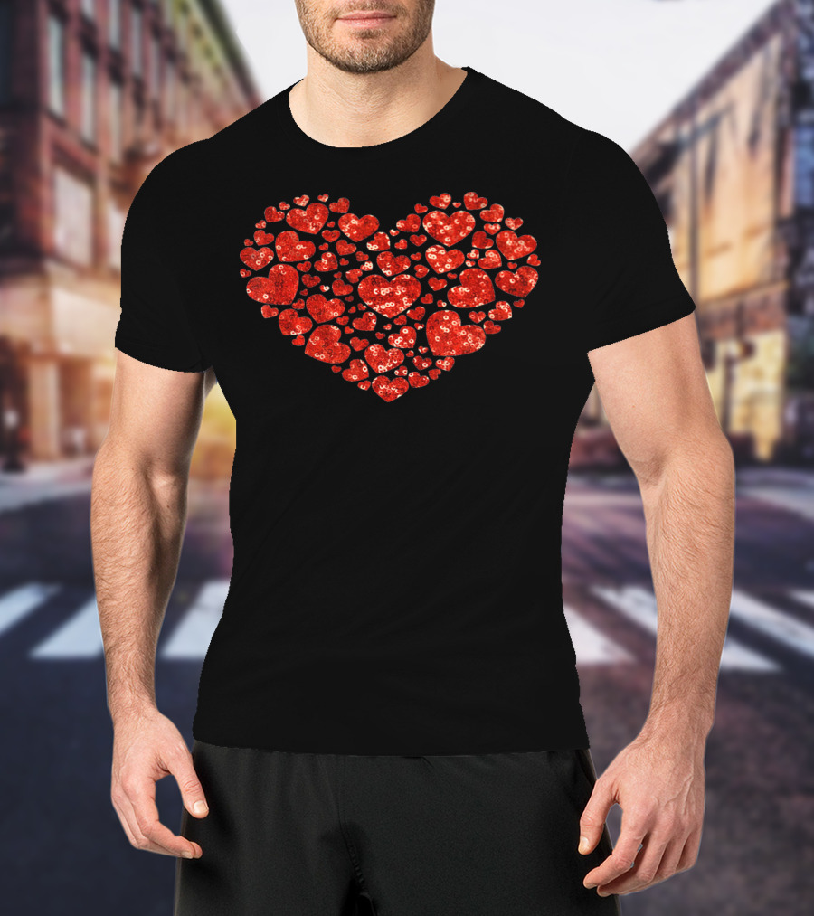 Red Valentines Day Heart Pattern PRINT T-Shirt