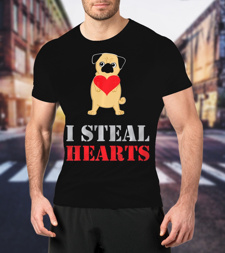 Pug Dog I Steal Hearts Valentine T-Shirt
