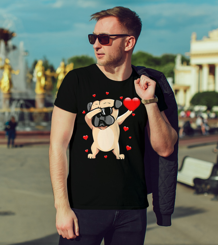 Pug Valentines Day Dabbing Love Dog With Hearts T-Shirt