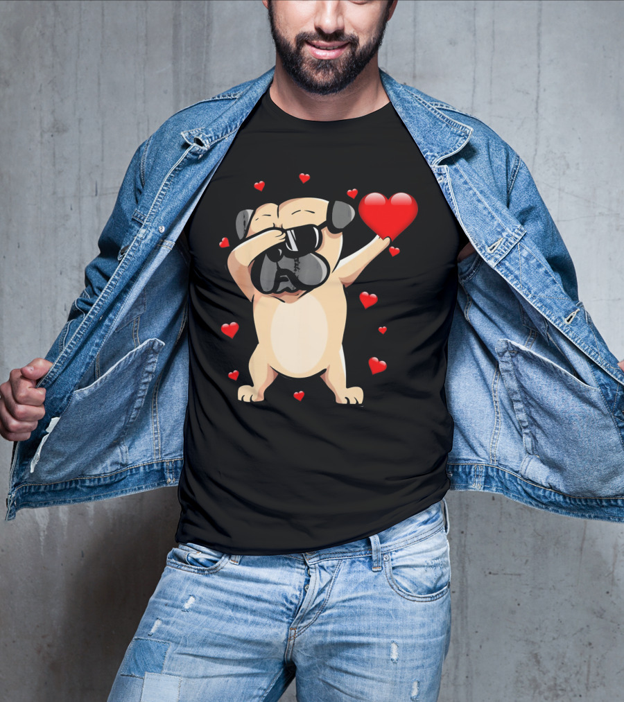 Pug Valentines Day Dabbing Love Dog With Hearts T-Shirt