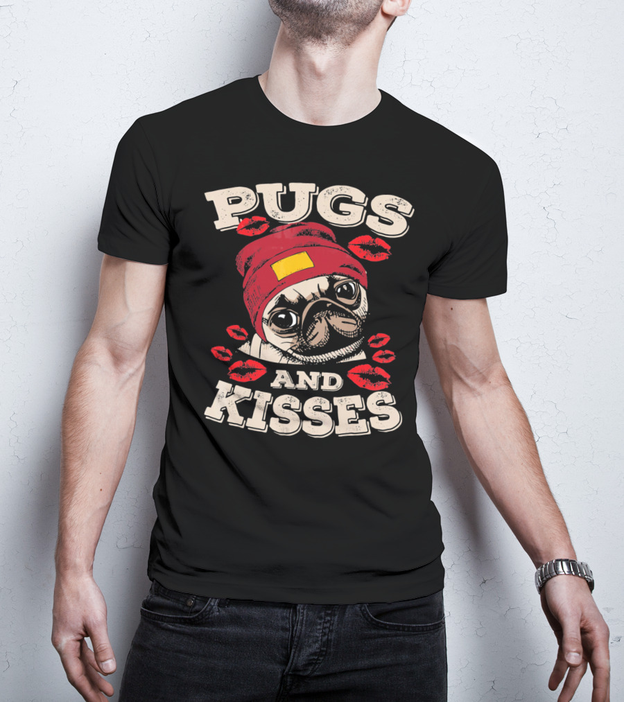Pugs And Kisses Funny Dog Lovers Pet Valentine Lips Beanie T-Shirt