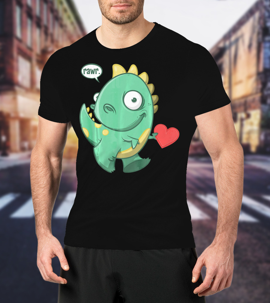 RAWR Dinosaur Holding Heart Valentines Day T-Shirt