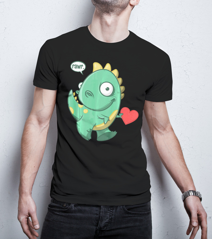 RAWR Dinosaur Holding Heart Valentines Day T-Shirt