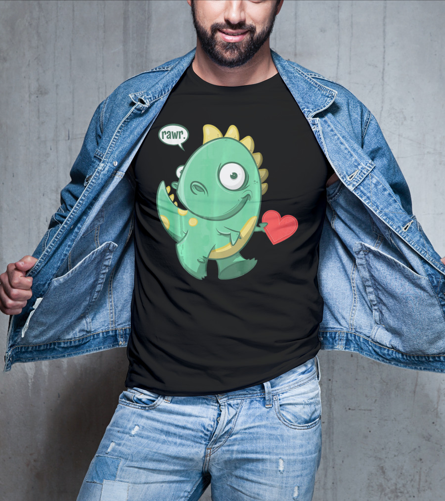 RAWR Dinosaur Holding Heart Valentines Day T-Shirt