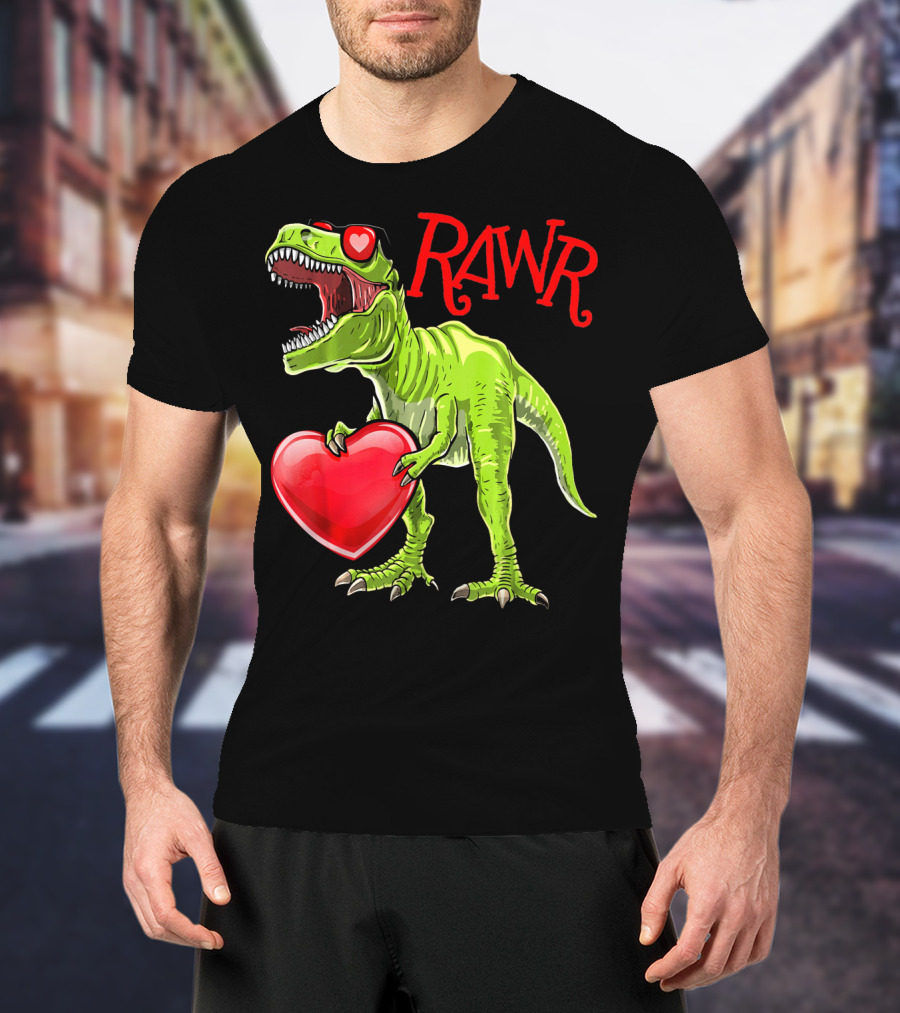 Rawr Valentine's Day T-Rex Dinosaur With Heart T-Shirt