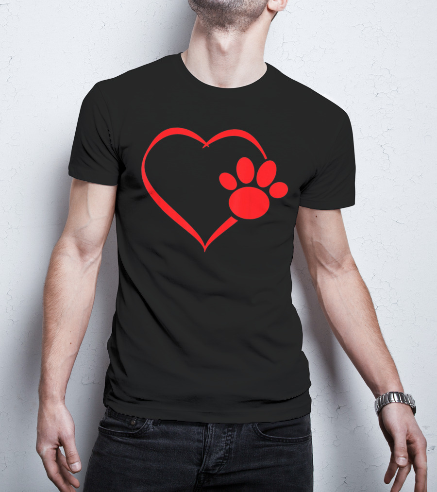 Red Heart Dog And Cat Paw Print Heart Va Love Pet Pawprint T-Shirt