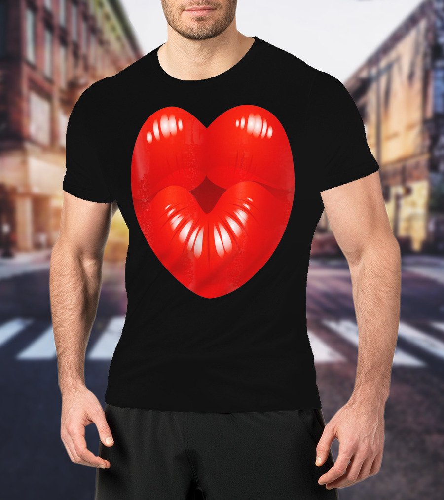 Red Lips Heart Kiss Kisses Valentine T-Shirt