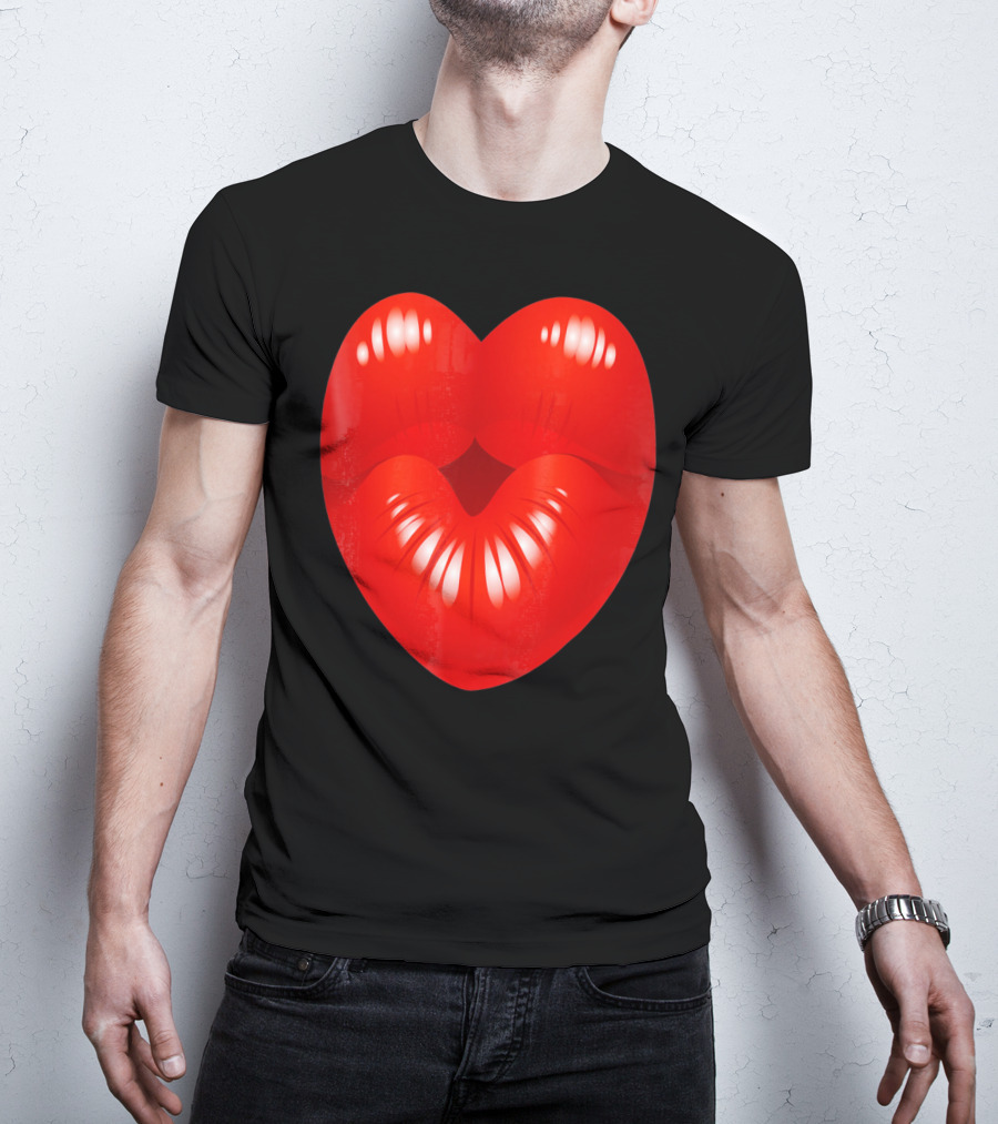 Red Lips Heart Kiss Kisses Valentine T-Shirt