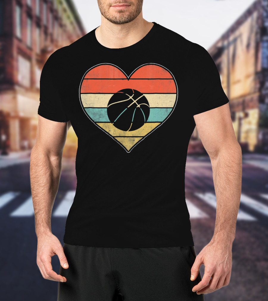 Retro Vintage Striped Heart Basketball Valentine T-Shirt